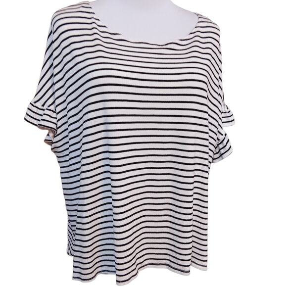 MAX STUDIO Top Blouse Plus 2X Classic Black White Stripes Short Sleeves Comfort - Picture 1 of 10